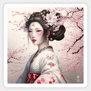 [AI Art] Pretty cherry blossom, main color white Sticker